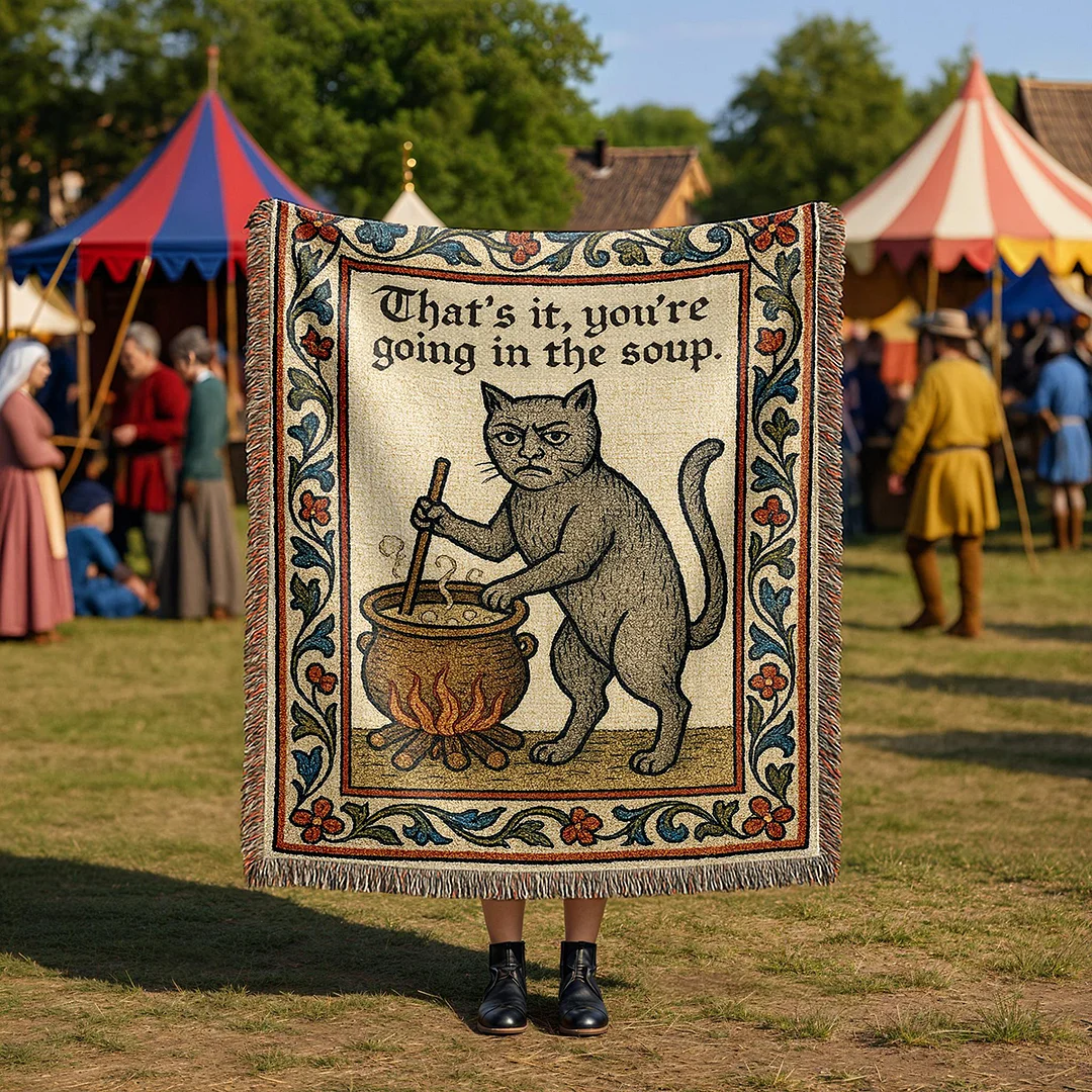 Weird Medieval Cat Woven Tapestry
