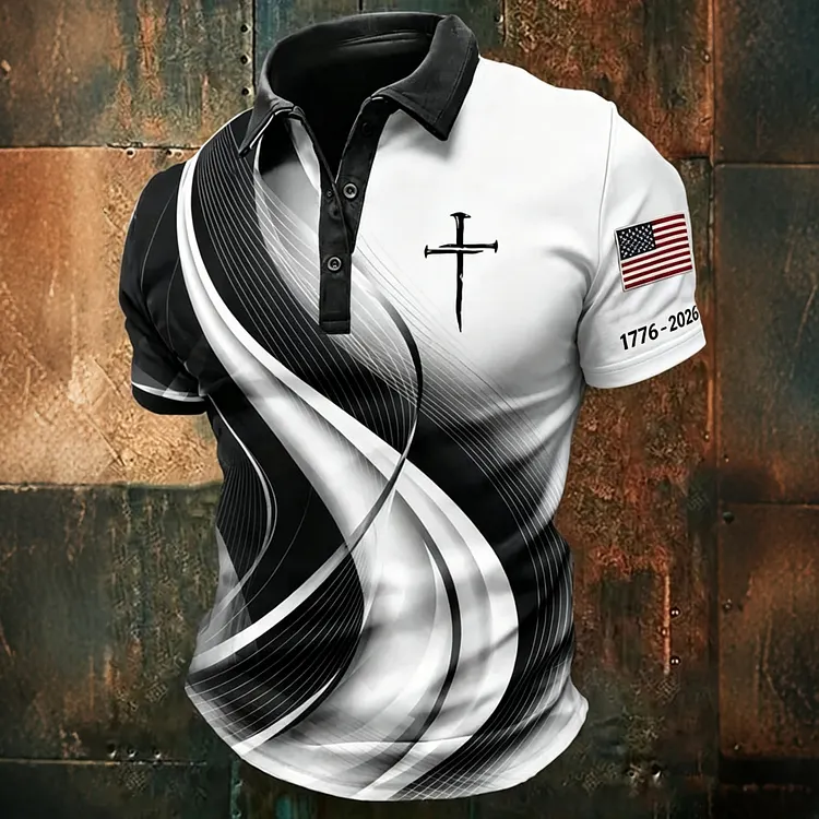 Men's Faith American Flag Printed Polo Shirt