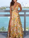 Floral Spaghetti-neck Belted Maxi Dress