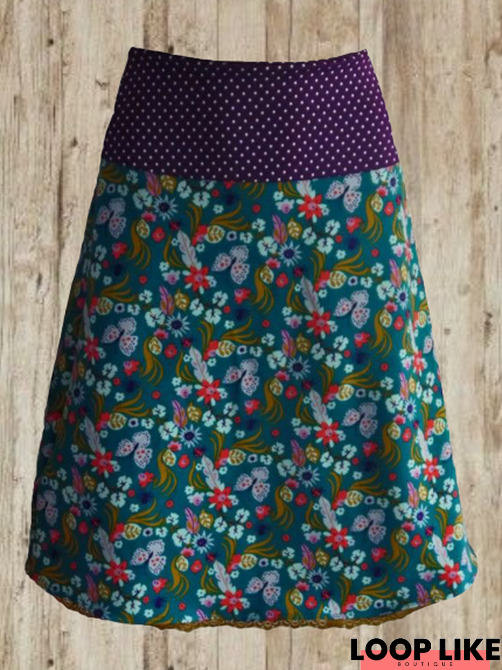 Green Cotton-Blend Floral Vintage Skirt