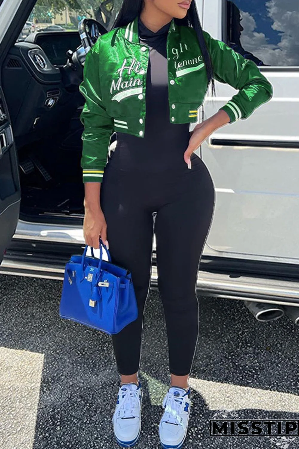 Green Casual Street Embroidered Patchwork Buckle Cardigan Collar Outerwear