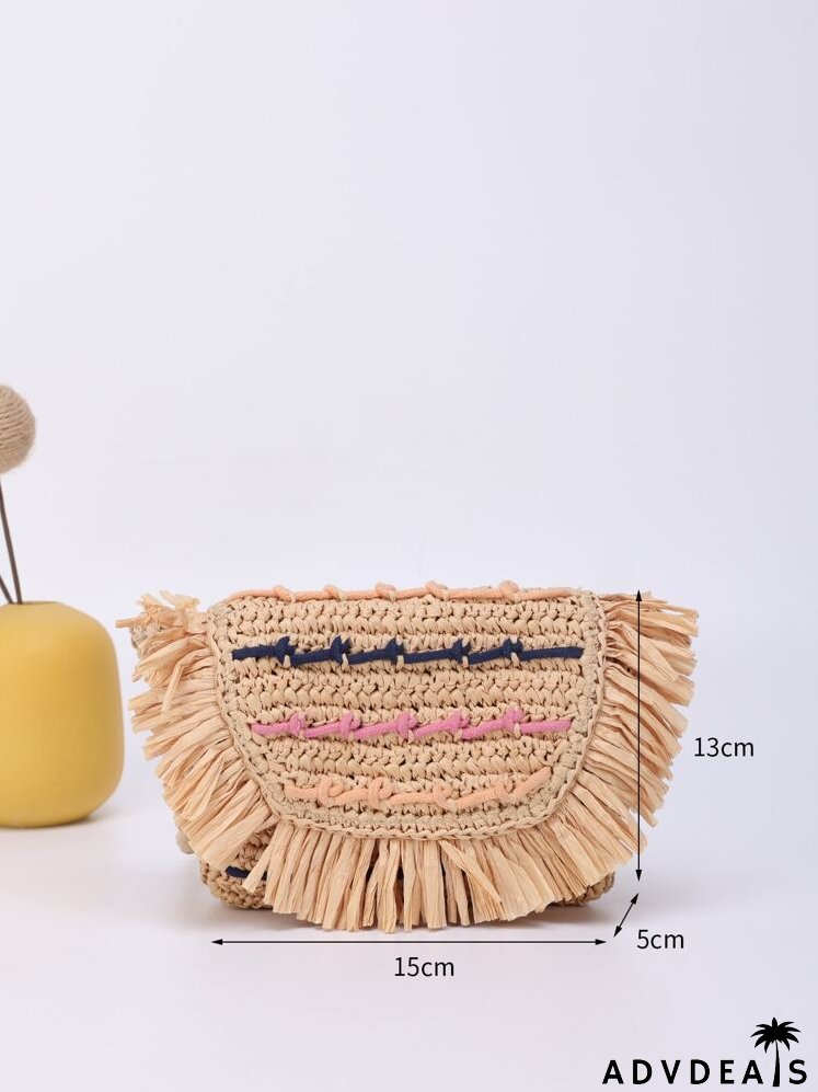 Mini Fringe Decor Flap Straw Bag