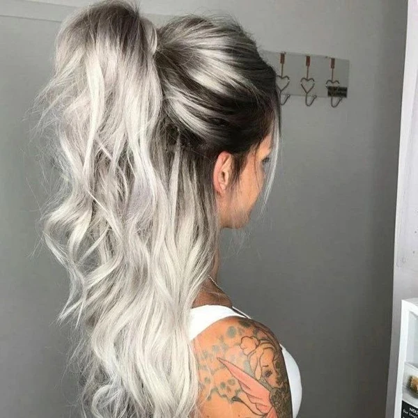 ELCNEPAL® | Grey With Black Root Color Body Wavy Full Lace Wig ELCNEPAL