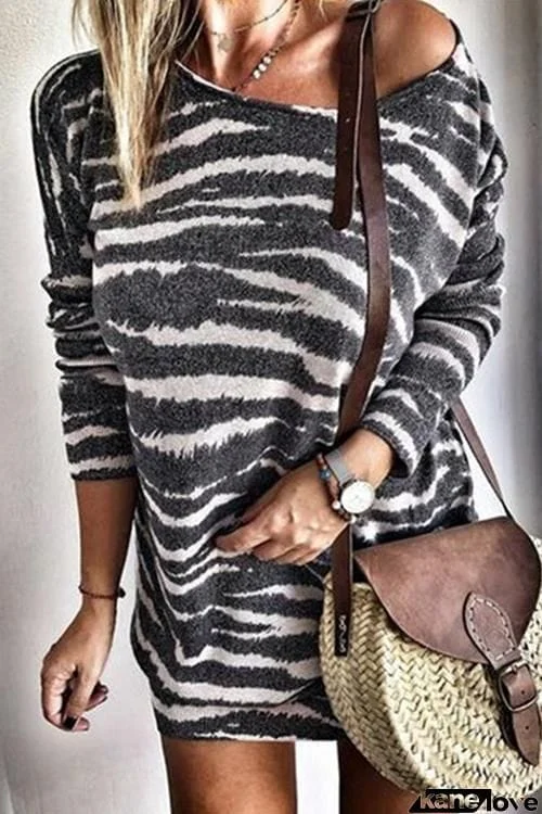 Zebra Stripe Long Sleeve Mini Dress