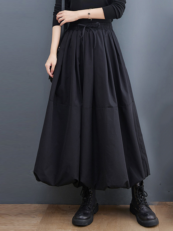 Urban Loose Drawstring High Waisted Black Bubble Skirt