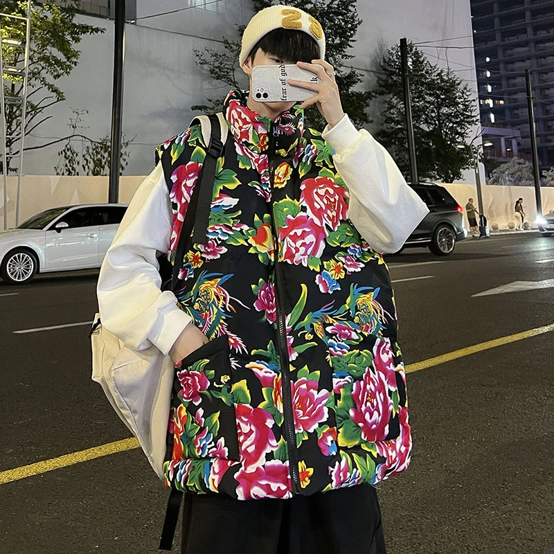 Toloer Chinese Wind Northeast Big Flower Cotton Vest Large Size Loose Autumn And Winter Coat Vest Vest Costume Sleeveless Coat-Outfit Ideas