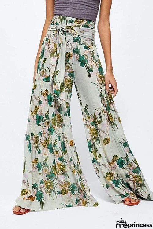 Print Belted Palazzo Pant