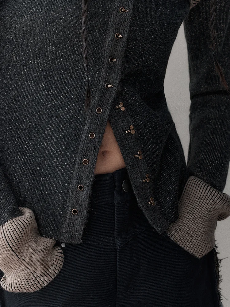 Brownm High Neck Slim Long Sleeve Knit