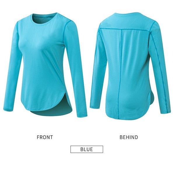 Womens Sports Top Fitness Running Gym Clothing Solid Color Split Fork Yoga T-Shirt Long Sleeve Workout Blouse Loose Sport Shirt - Shop Trendy Women's Fashion | TeeYours