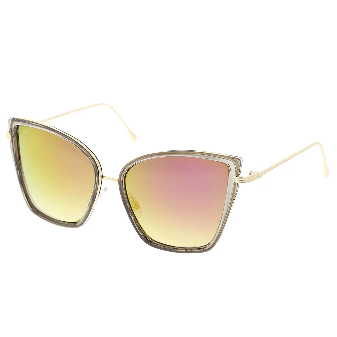 Women's Oversize Cat Eye glasses With Slim Arms Colored Mirror Lens 56mm