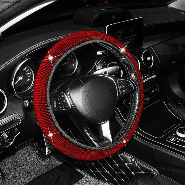 New Rhinestones Cover With Crystal Diamond Sparkling Car Suv Elastic Steering Wheel Protector Fit 38cm Vehicle