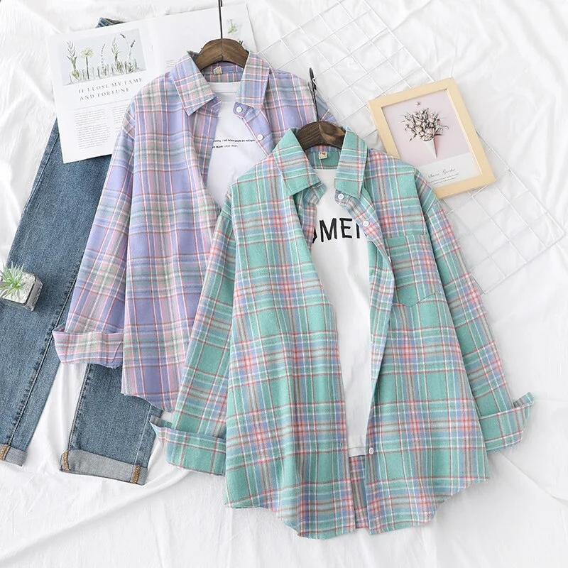 Fresh Design Women Blouses Shirts 2021 New Womens Tops And Blouses Long Sleeve Casual Plaid Shirt Young Style Lady Blouse Tunic