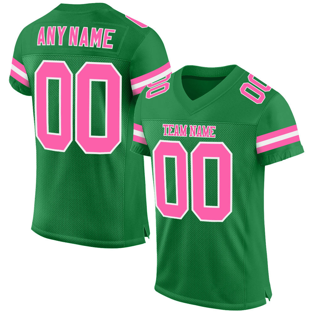 Custom Grass Green Pink-White Mesh Authentic Football Jersey | captainssportss.com