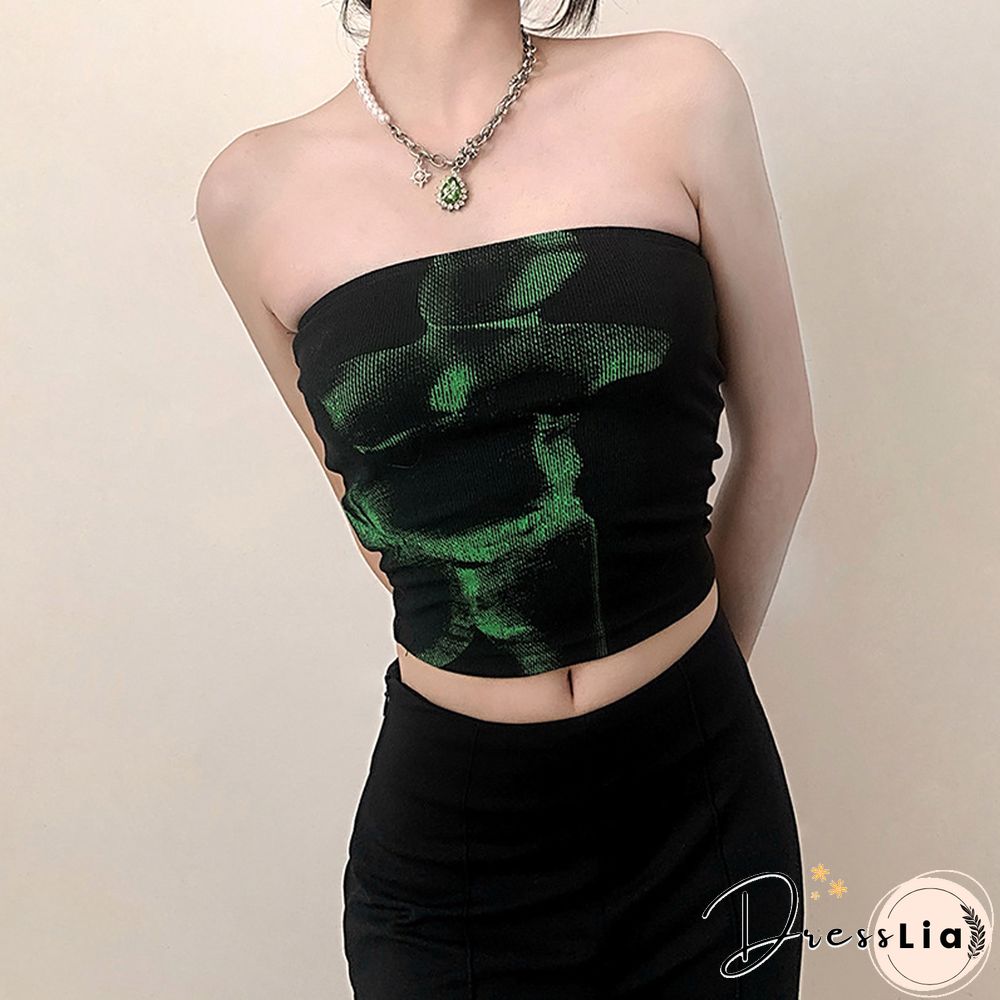 Techwear Punk Black Crop Tops Gothic Cyber Y2k Grunge Bodycon Women Strapless Backless Summer Sexy Basic Crop Tube Top