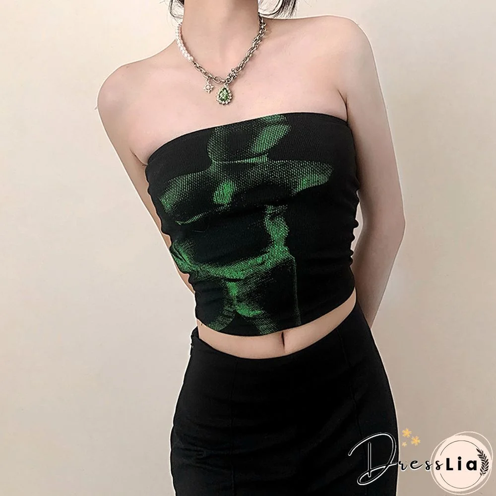 Techwear Punk Black Crop Tops Gothic Cyber Y2k Grunge Bodycon Women Strapless Backless Summer Sexy Basic Crop Tube Top