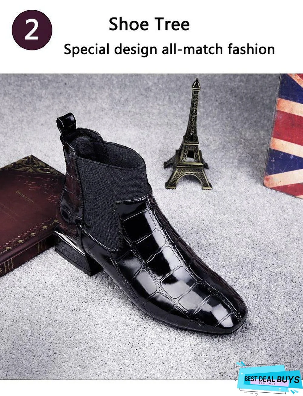 Chic Women Boots Shiny Pu Leather Autumn Winter Shoes Woman Square Toe Block Heels Ankle Boots