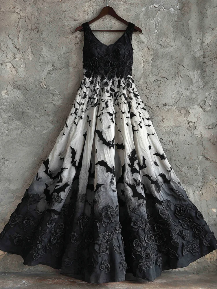 Halloween Bat Rose Gothic Art Women's Vest Maxi Dress