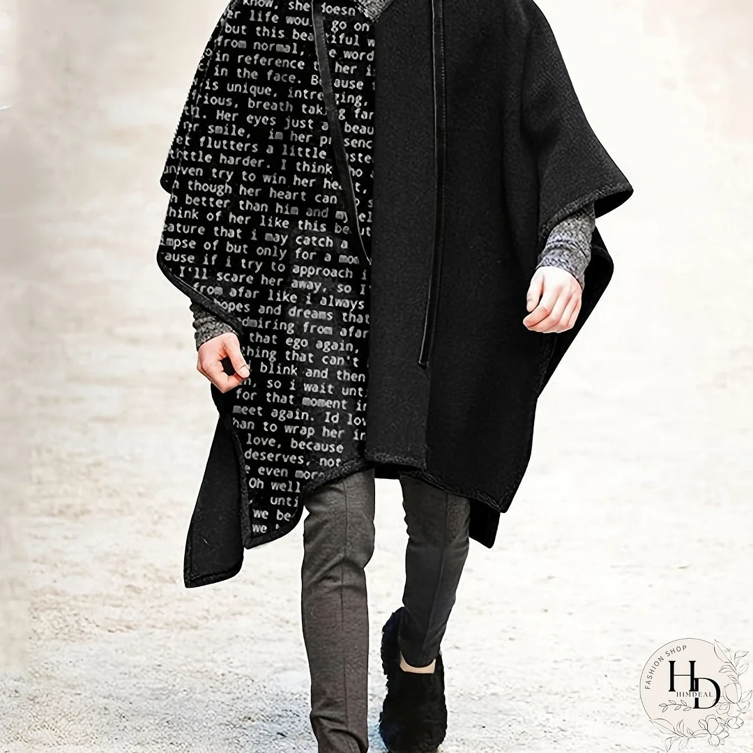 Men's Letter Print Trendy Hooded Pullover Cape, Loose Fit Halloween Tops