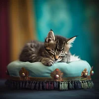 Kitten Sleeping on Pillows - Diamond Painting