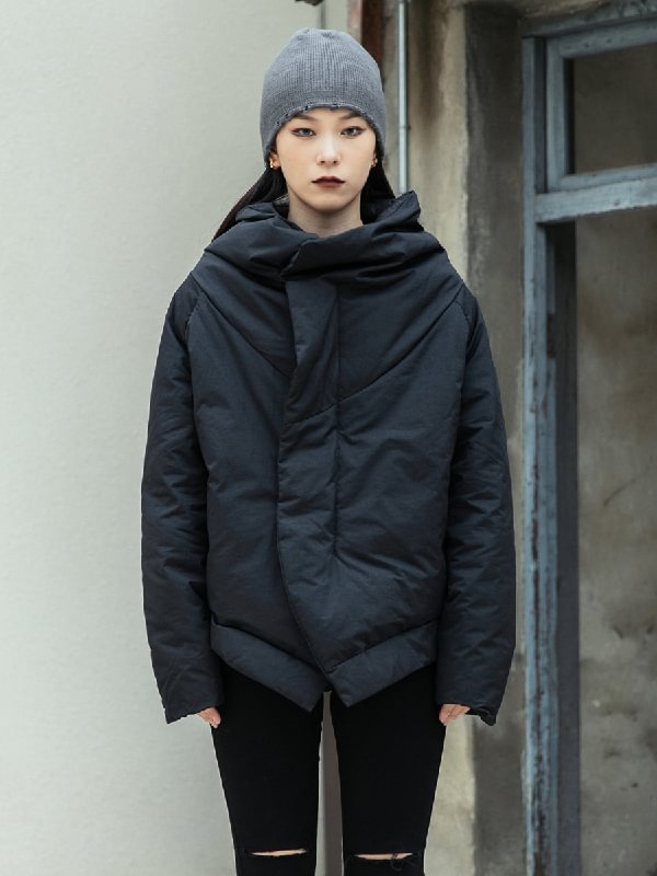 Stylish Black High-Neck White Duck Down Coat