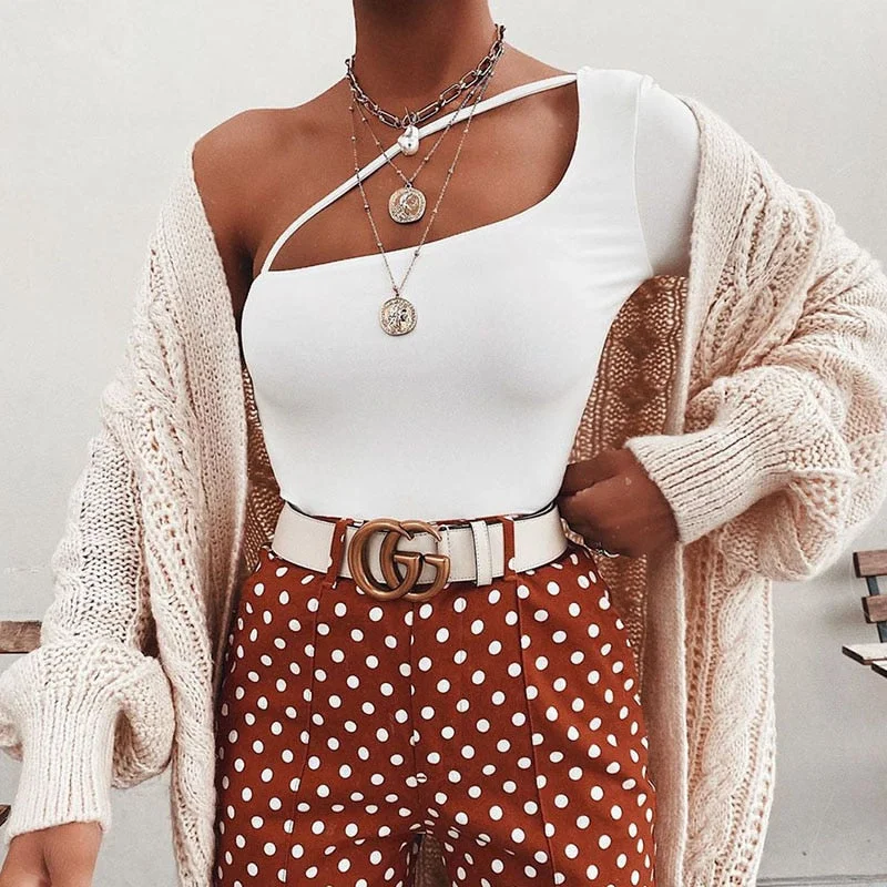 One Shoulder Bodysuit Women Stap Long Sleeve Skinny Bodysuit 2020 Ladies Black Casual Bodysuit Summer Overalls