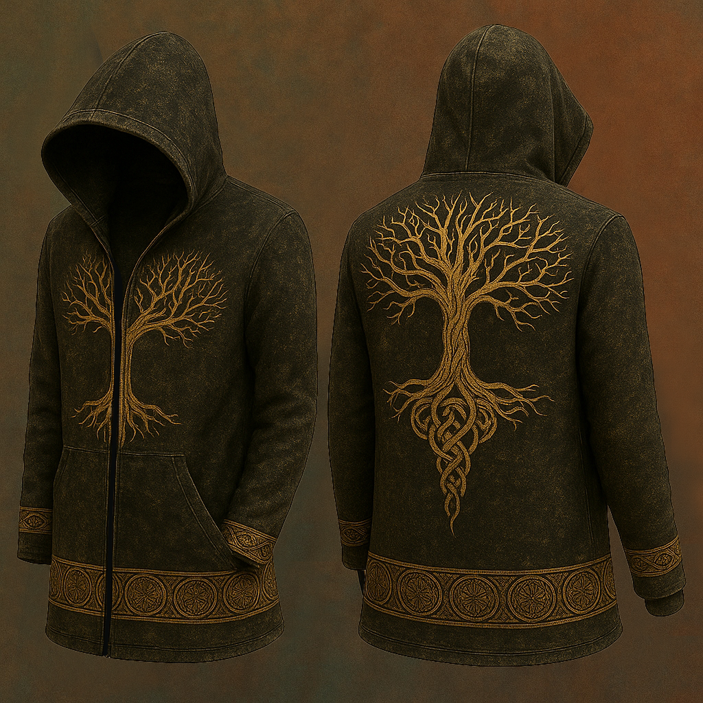 Men's Viking Vegvisir RunesTree Of Life Totem Hooded Jacket / Rvogue / Rvogue