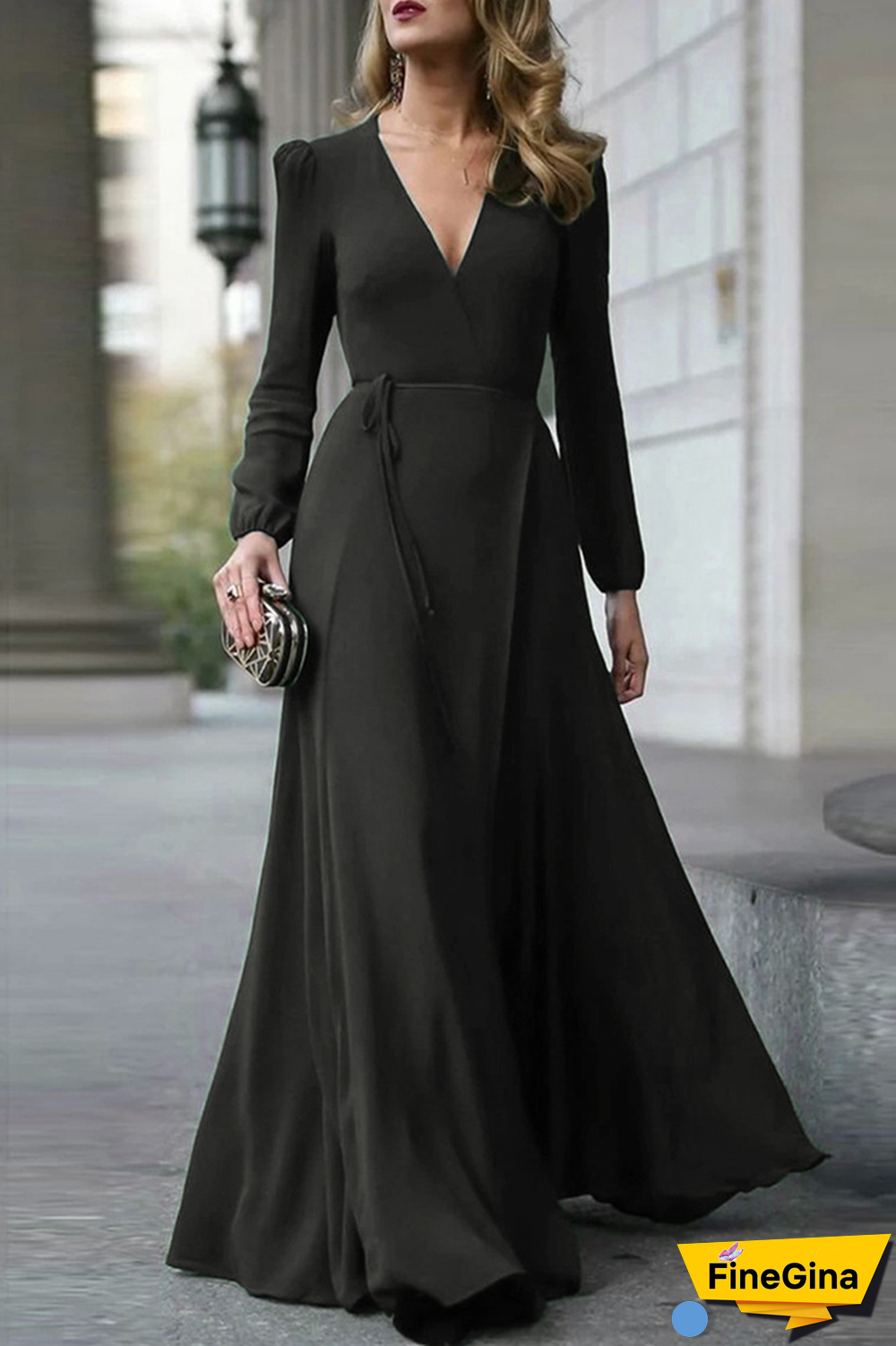 Casual Solid Patchwork V Neck Cake Skirt Dresses(3 colors)
