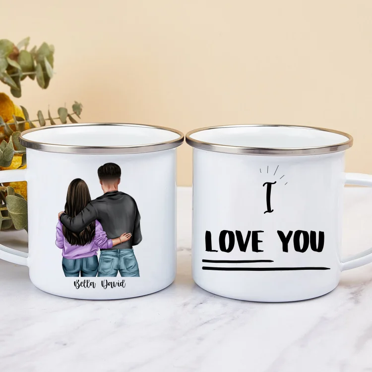 I Love You Enamel Mug Customized 2 Names Couple Cup Personalized Mug Gift for Him/Her