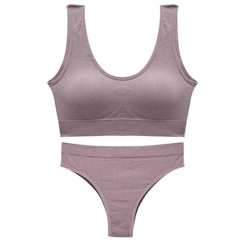 Meet'r Women Sexy Push Up Bra Set Seamless Wire Free Bralette Low Waist Thong Lingerie Female Cotton Soft Padded Underwear Set