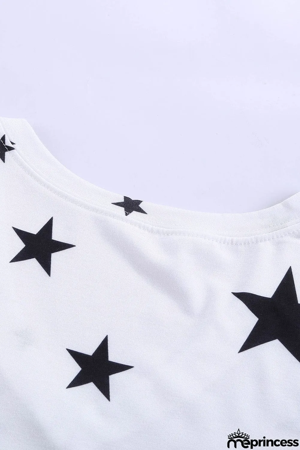 V Neck Stars Print Gray T-shirt