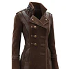 Women's Retro Double-breasted Design Contrast Color Stitching Stand Collar Mid-length Jacket Top by Inlyline