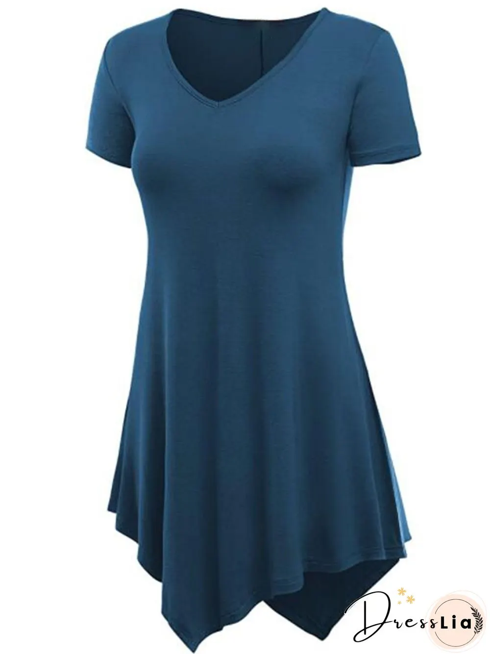 Vintage Plain Plus Size Short Sleeves V Neck Casual Tops