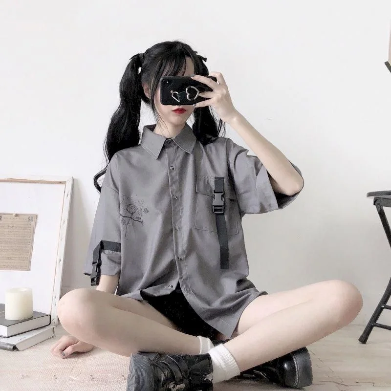 talled white shirts streetwear women blouses Harajuku cold wind bf woman clothes vintage summer tops shirt plus size blouse