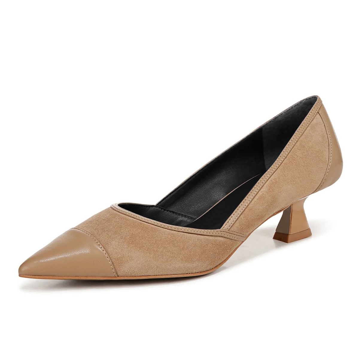 Khaki Faux Leather & Suede Patchwork Pointed Toe Pumps Heels for Women Nicepairs