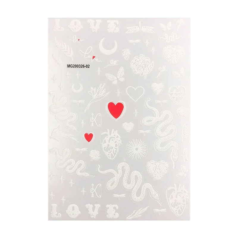 1 Sheet 3D Nail Sticker Gold Colorful Snake Rose Pattern Transfer Decals Sliders For Nails DIY Nail Art Decoration Manicures