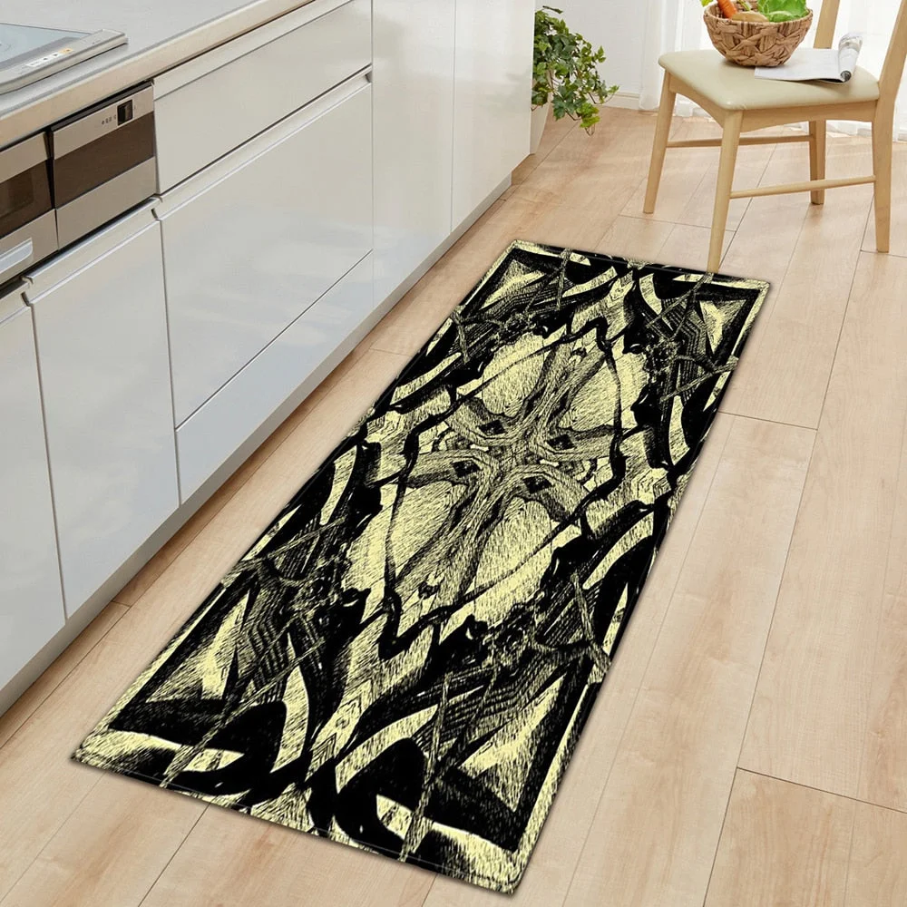 Kitchen Mat Strip Bedroom Entrance Door Mat Geometric Pattern Home Floor Decoration Living Room Carpet Bathroom Non-slip Carpet
