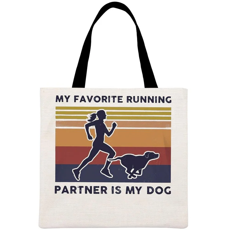 My favorite running partner is my dog Printed Linen Bag-Annaletters