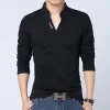 Men's V-neck Long Sleeve Printed Polo Shirt with Collar