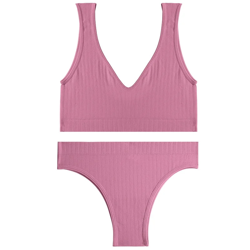 Sexy Women Seamless Lingerie Tops Thong Panty Set U-shaped Back Fitness Bralette Push Up Sports Bra Suit Femme Underwear Girls