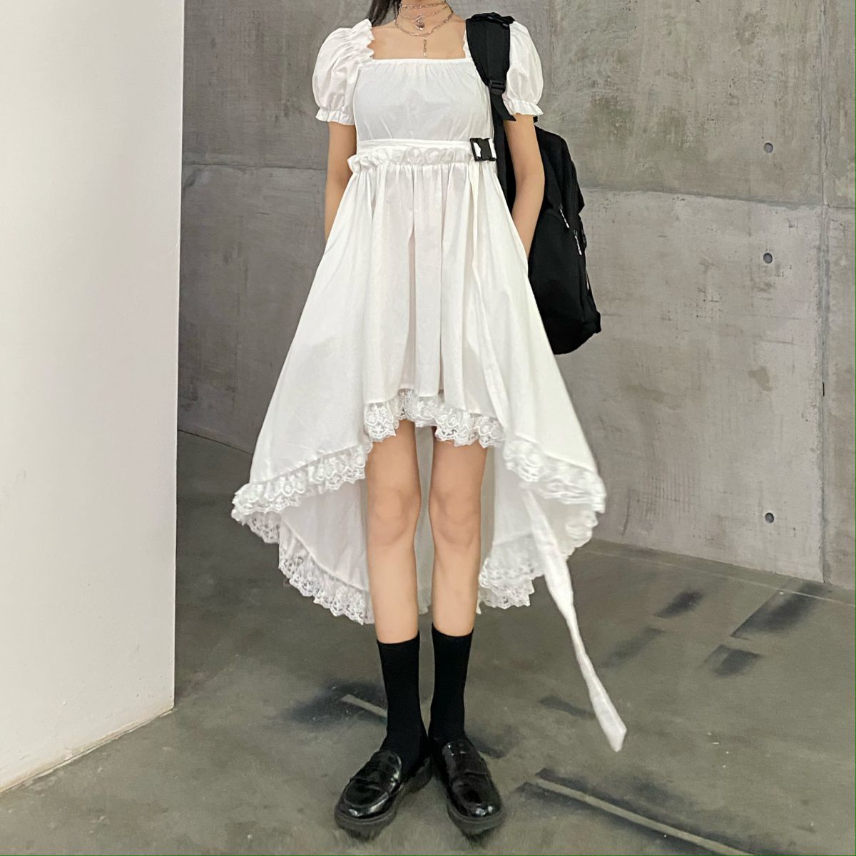 LANFUBEISI Harajuku Y2k Cyber Alt Dress E Girl Ruffle Hepburn Kawaii Ropa Fairycore Irregular Black Gothic Dresses Emo Mini Lolita Vestidos LANFUBEISI