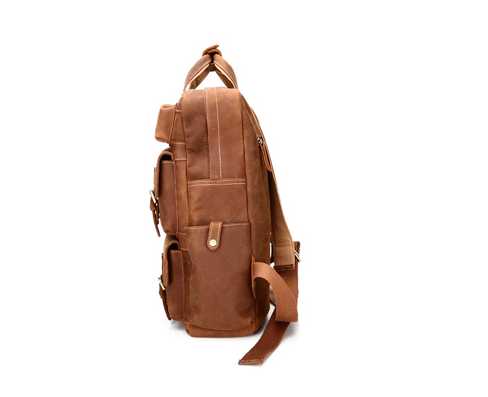 Side View of Woosir Genuine Leather Backpack Multi Pockets