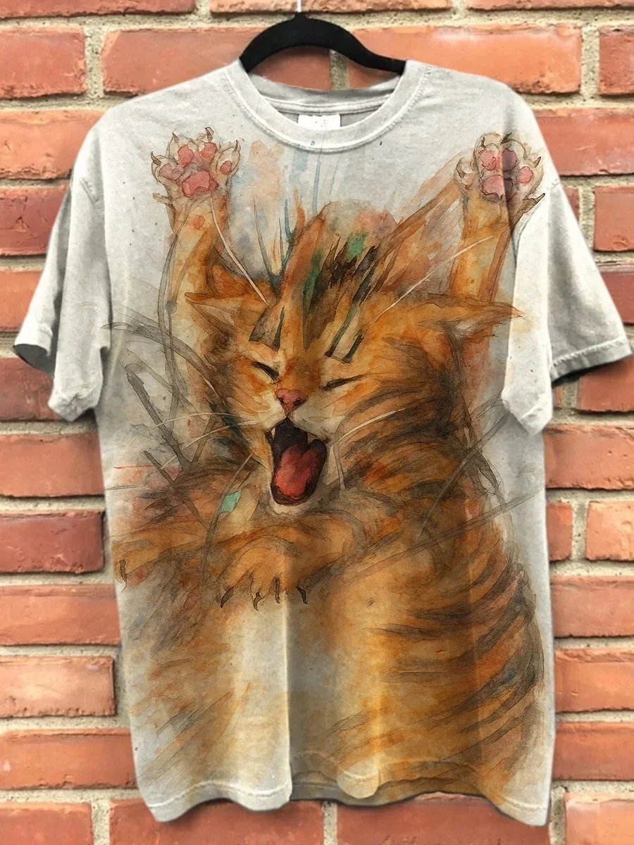 Eagerlys  Funny Orange Cat Art Print T-shirt Eagerlys