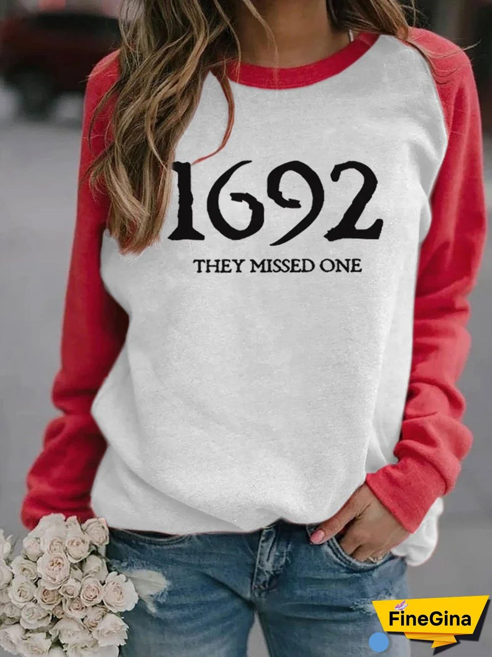 Women's 1692 They Missed One Salem Witch Printed Round Neck Long Sleeve Sweatshirt