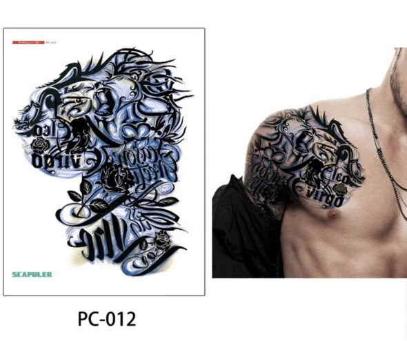 Large size temporary tattoo on chest body arm shoulder cool fake tattoos water transfer tattoo for men big 32*24cm tatto sticker