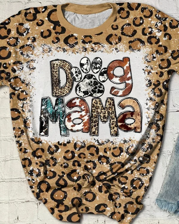 Dog Mama Print Short Sleeve T-shirt
