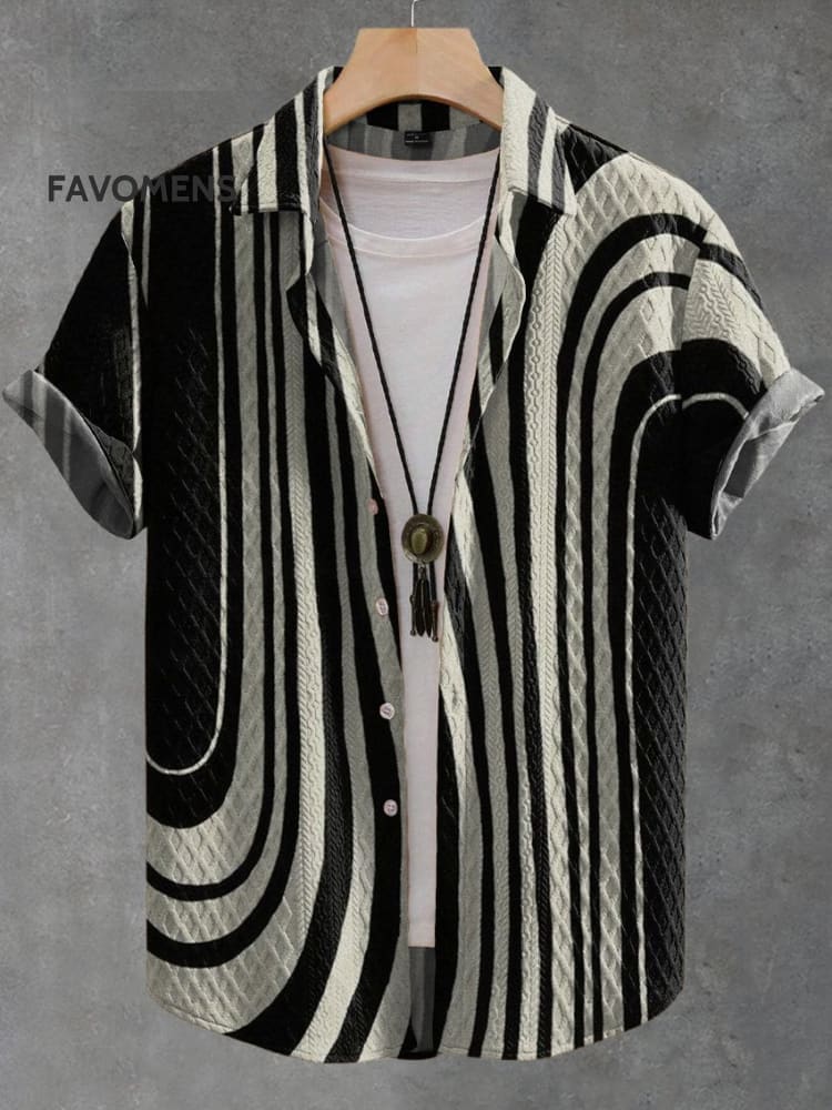 Black And White Ripples Vintage Print Casual 100% Cotton Shirt Shirt2 / S
