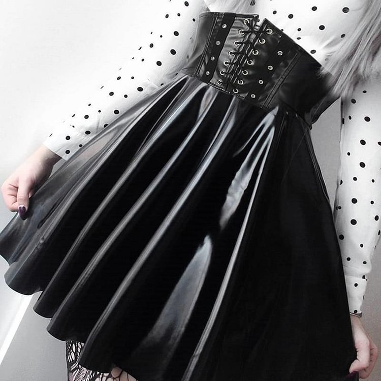 GOTH FAUX LEATHER BLACK MINI SKIRT