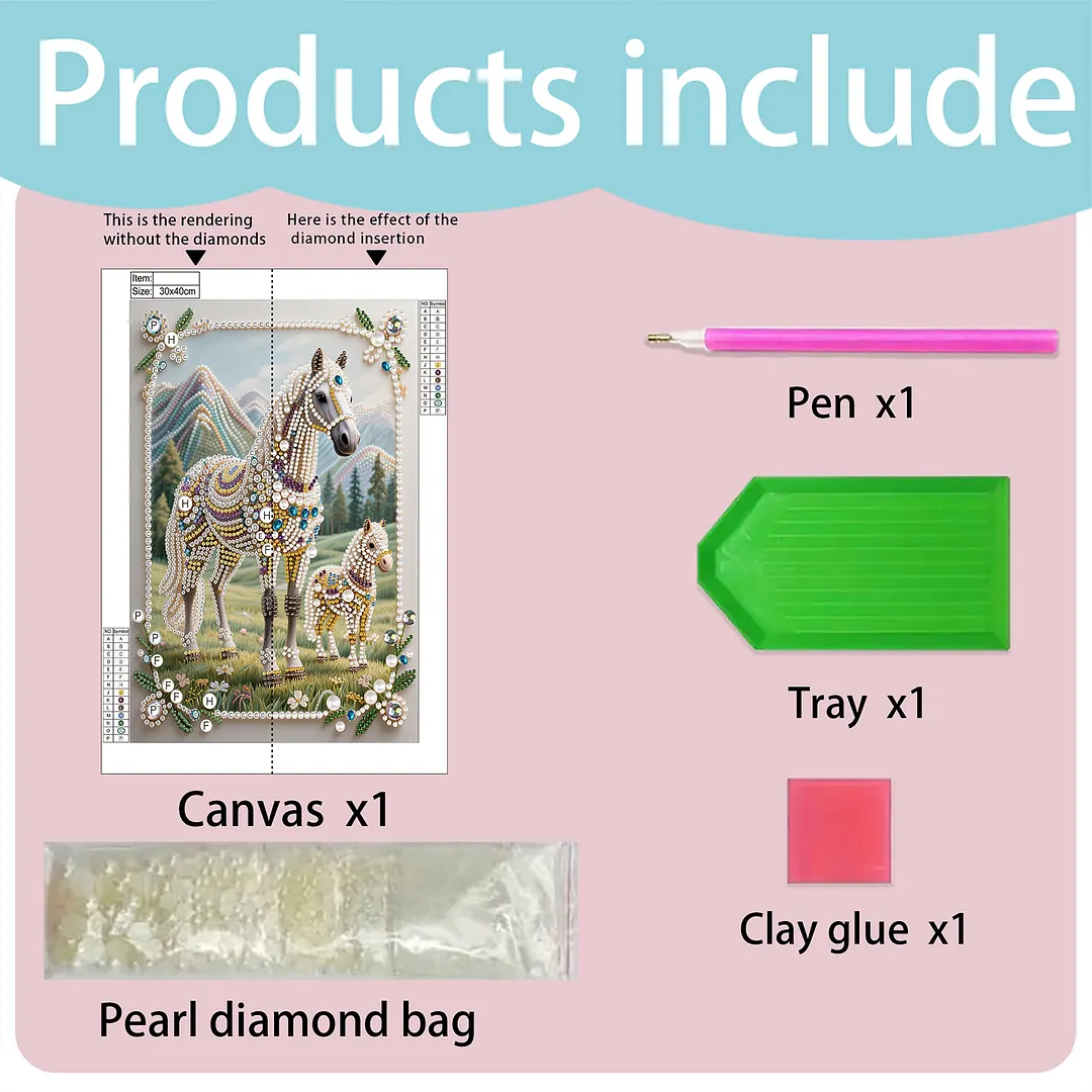 Horse Special Shaped 5D DIY Partial Drill Pearl Gem Diamond Art Painting Kit for Adults Beginners Home Decor Art Craft Pearl Diamond Painting 30x40cm