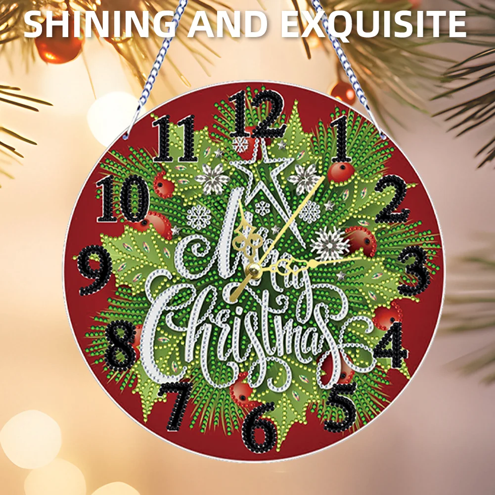 2D Flat DIY Xmas Diamond Painting Ornament with Clock Function Creative Craft