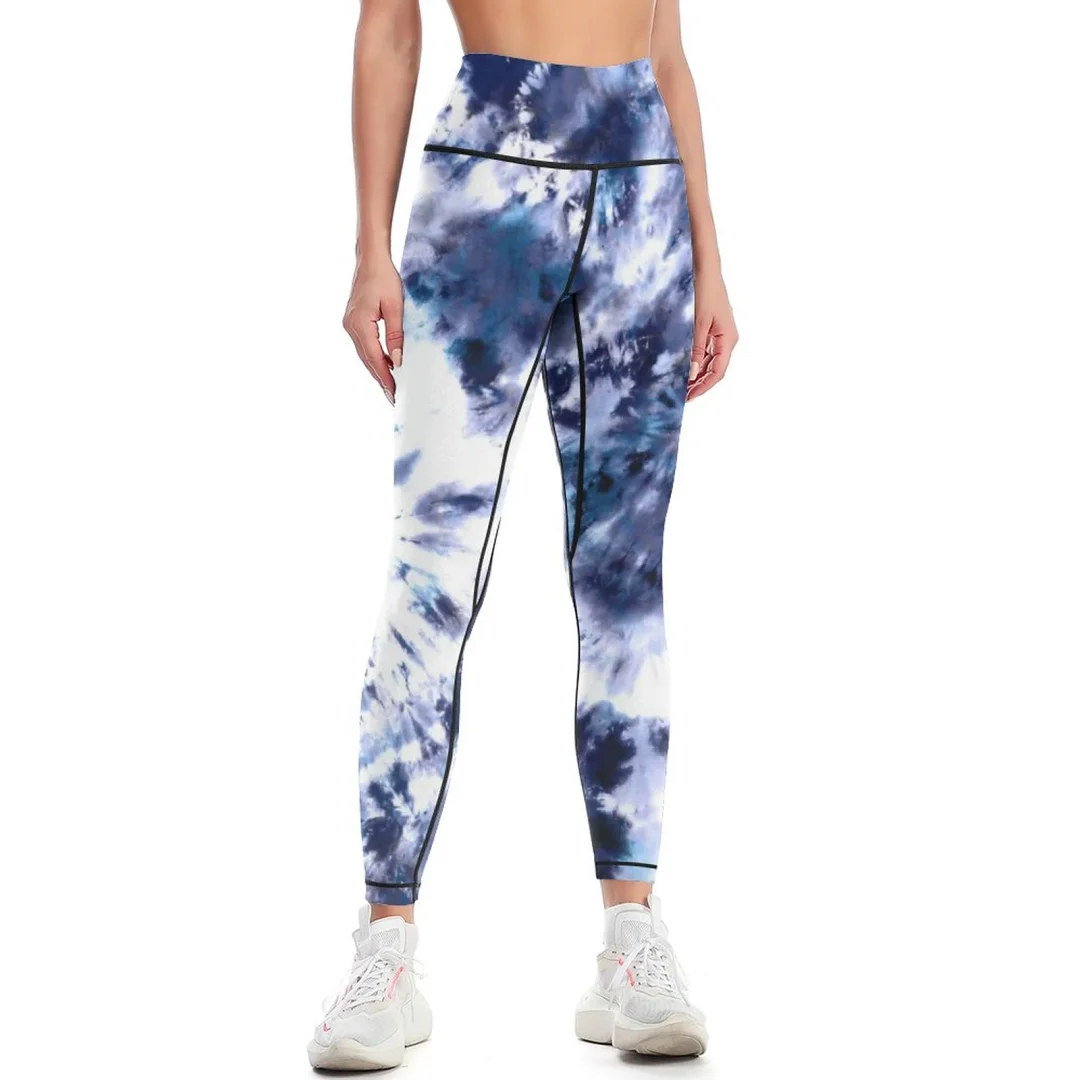 Indigo Tie Dye Print Yoga Pants for Women High Waist Workout Soft 7/8 Length Athletic Yoga Leggings